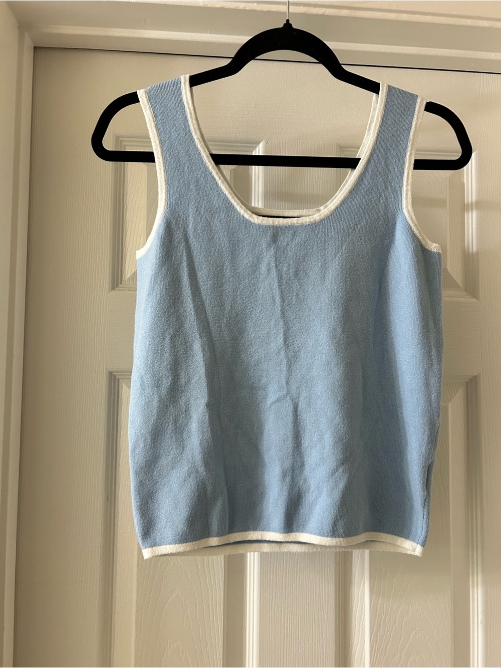Light Blue Tank Top with White Trim - Casual Women's Top
